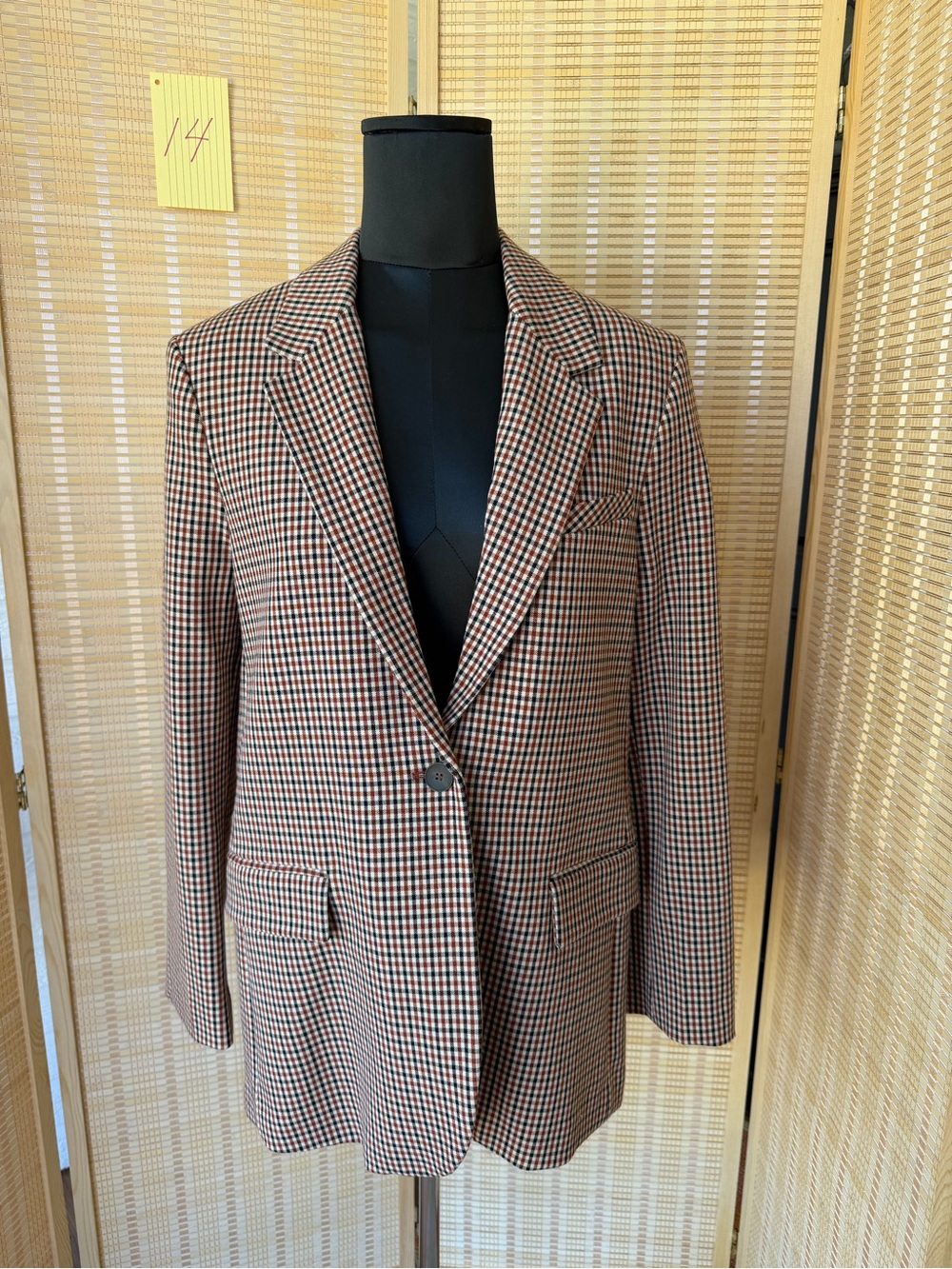 Zara Black, Brown & Cream Houndstooth Single-Button Blazer